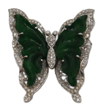 白金镶钻翡翠蝴蝶胸针